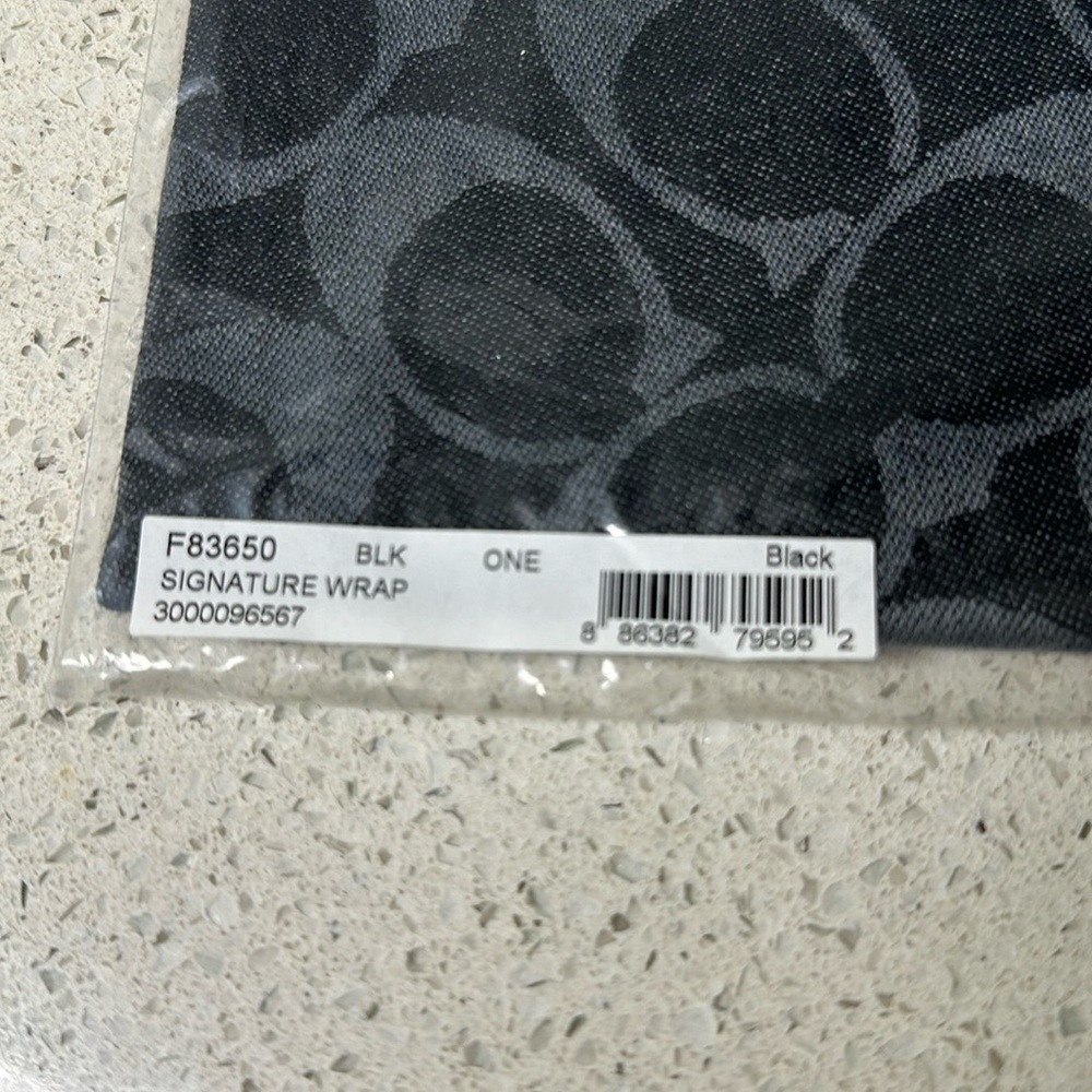 BRAND NEW NWT Authentic Coach Scarf Wrap Black Factory Sealed. Wool/Silk.